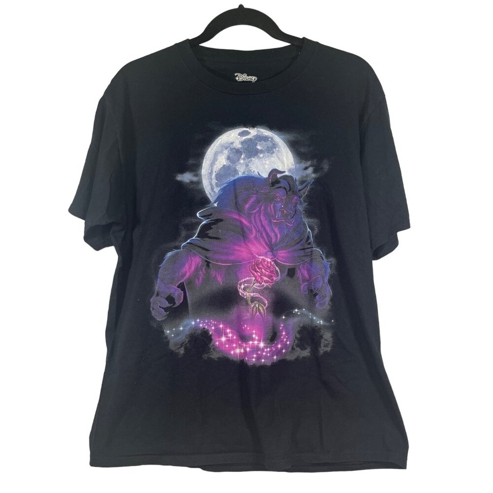 Disney Beauty And The Beast Moonlight Graphic Tee Black Shirt Cotton Blend